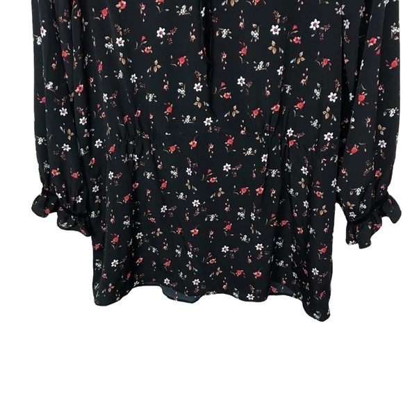Zara Basic Denim z1975 Black Floral Tie Neck Long Sleeve Blouse NWT Medium - Picture 4 of 12